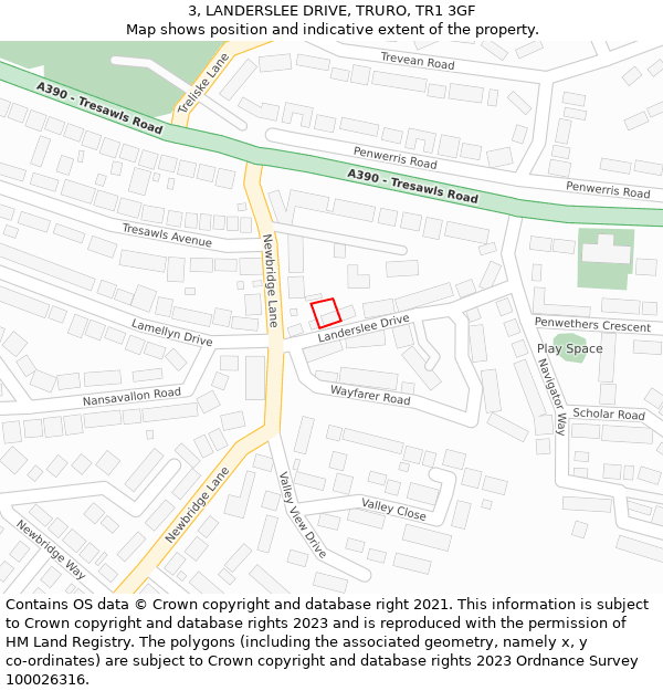 3, LANDERSLEE DRIVE, TRURO, TR1 3GF: Location map and indicative extent of plot