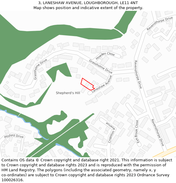3, LANESHAW AVENUE, LOUGHBOROUGH, LE11 4NT: Location map and indicative extent of plot