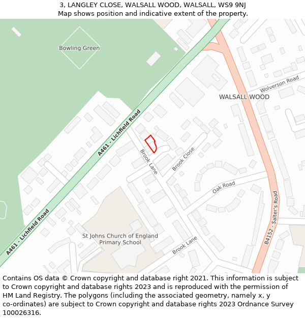 3, LANGLEY CLOSE, WALSALL WOOD, WALSALL, WS9 9NJ: Location map and indicative extent of plot