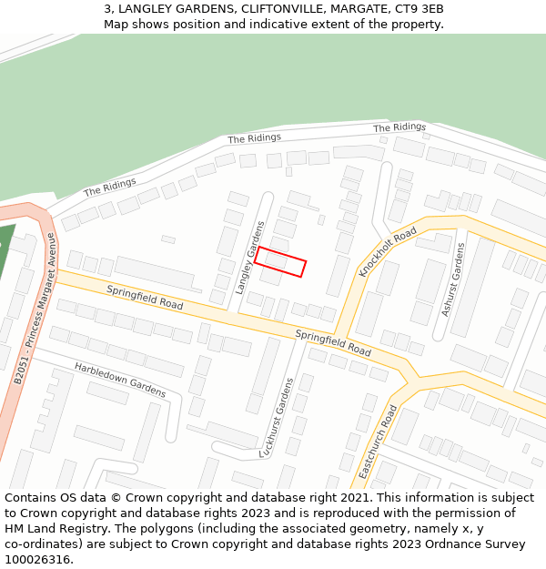 3, LANGLEY GARDENS, CLIFTONVILLE, MARGATE, CT9 3EB: Location map and indicative extent of plot