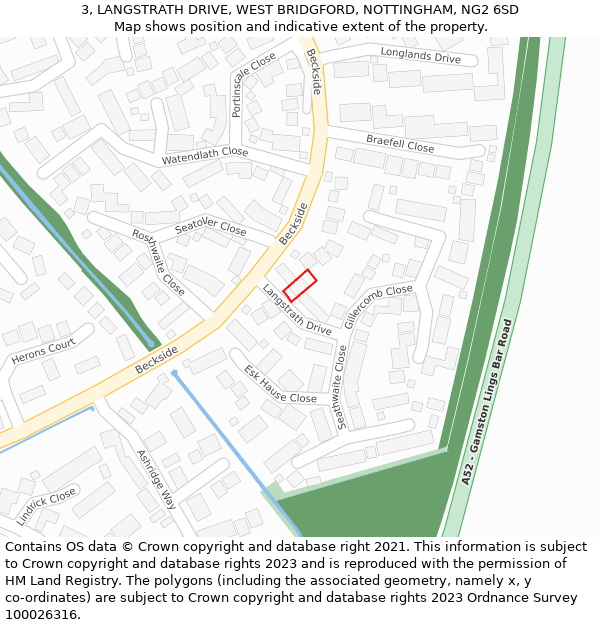 3, LANGSTRATH DRIVE, WEST BRIDGFORD, NOTTINGHAM, NG2 6SD: Location map and indicative extent of plot