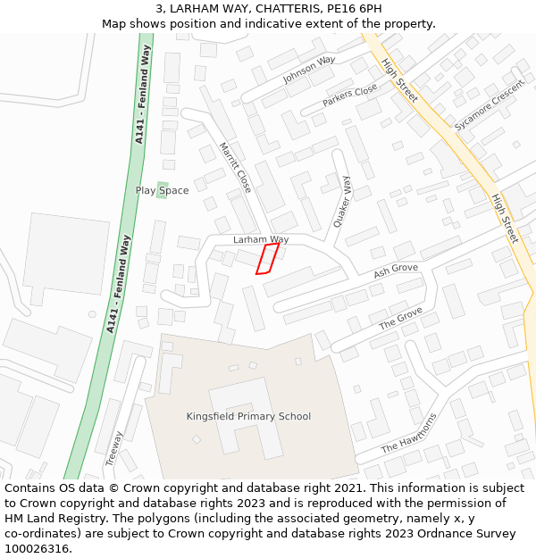 3, LARHAM WAY, CHATTERIS, PE16 6PH: Location map and indicative extent of plot