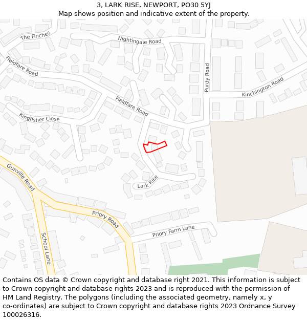 3, LARK RISE, NEWPORT, PO30 5YJ: Location map and indicative extent of plot