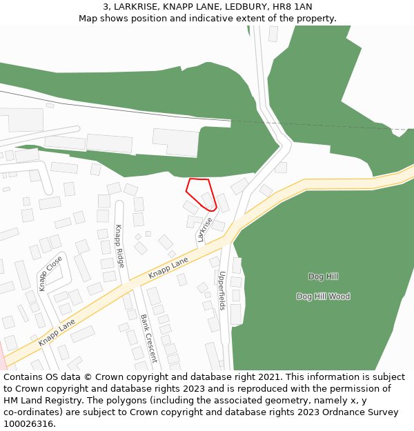 3, LARKRISE, KNAPP LANE, LEDBURY, HR8 1AN: Location map and indicative extent of plot