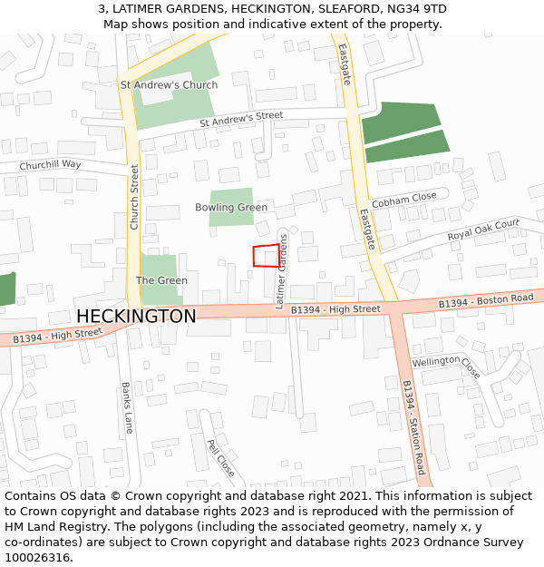 3, LATIMER GARDENS, HECKINGTON, SLEAFORD, NG34 9TD: Location map and indicative extent of plot