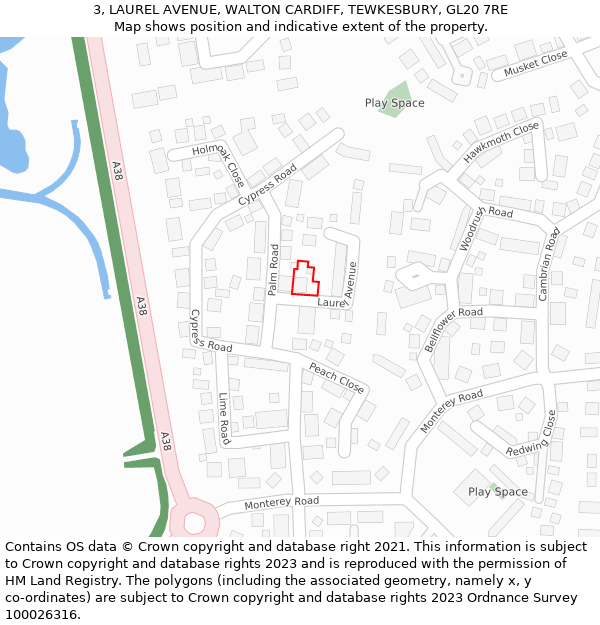 3, LAUREL AVENUE, WALTON CARDIFF, TEWKESBURY, GL20 7RE: Location map and indicative extent of plot