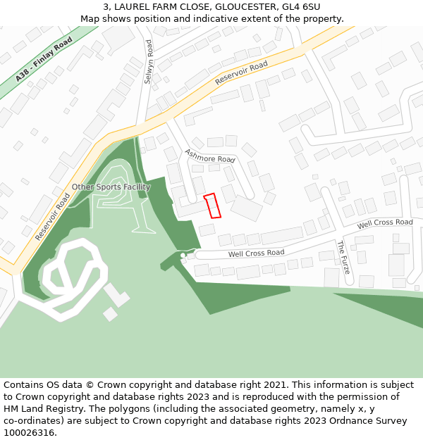 3, LAUREL FARM CLOSE, GLOUCESTER, GL4 6SU: Location map and indicative extent of plot