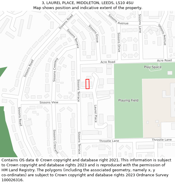 3, LAUREL PLACE, MIDDLETON, LEEDS, LS10 4SU: Location map and indicative extent of plot