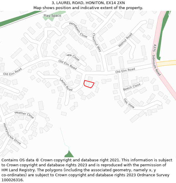 3, LAUREL ROAD, HONITON, EX14 2XN: Location map and indicative extent of plot