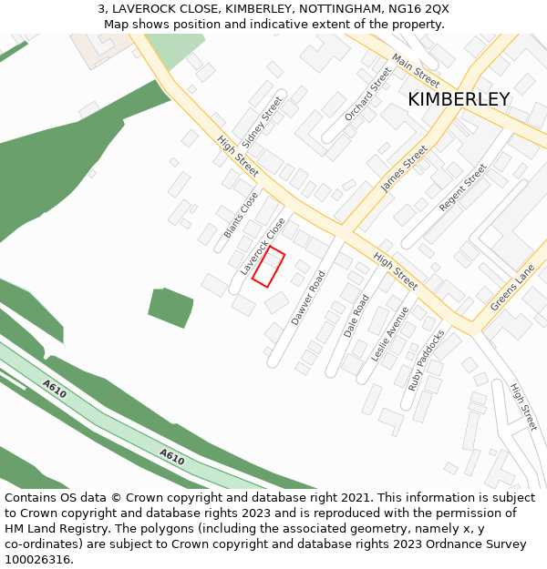 3, LAVEROCK CLOSE, KIMBERLEY, NOTTINGHAM, NG16 2QX: Location map and indicative extent of plot