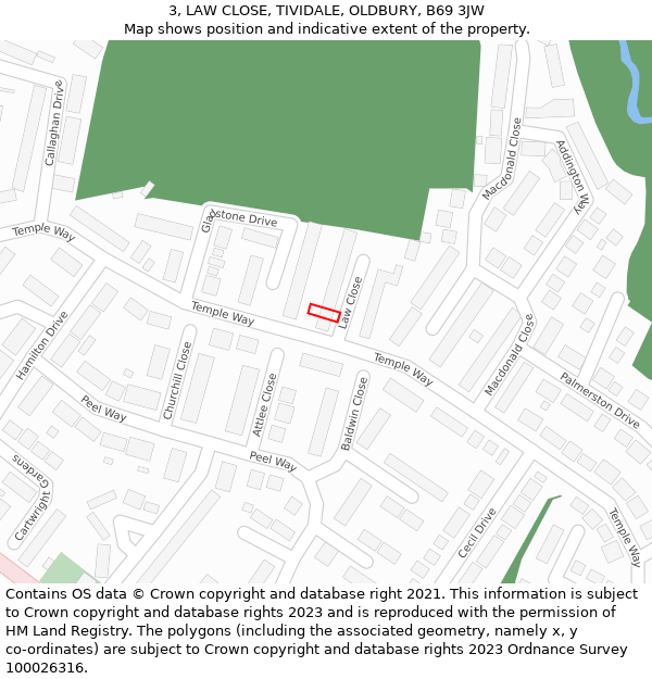 3, LAW CLOSE, TIVIDALE, OLDBURY, B69 3JW: Location map and indicative extent of plot