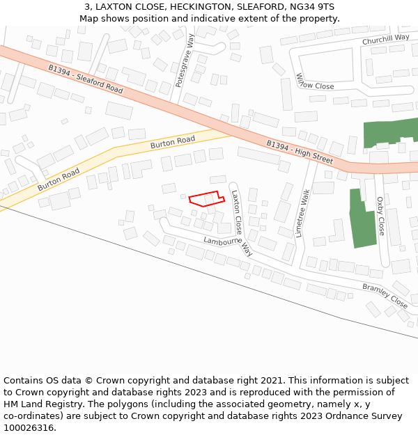 3, LAXTON CLOSE, HECKINGTON, SLEAFORD, NG34 9TS: Location map and indicative extent of plot