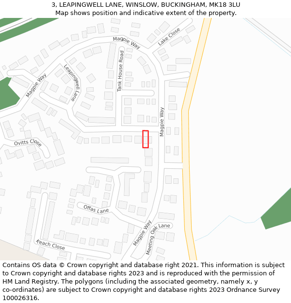 3, LEAPINGWELL LANE, WINSLOW, BUCKINGHAM, MK18 3LU: Location map and indicative extent of plot