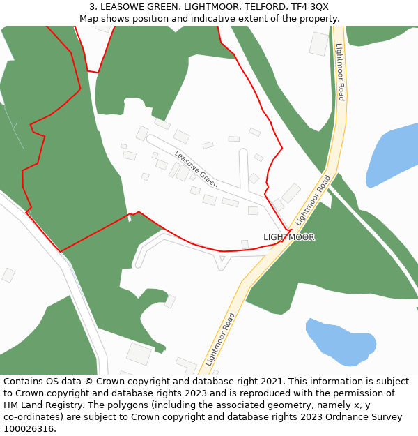 3, LEASOWE GREEN, LIGHTMOOR, TELFORD, TF4 3QX: Location map and indicative extent of plot