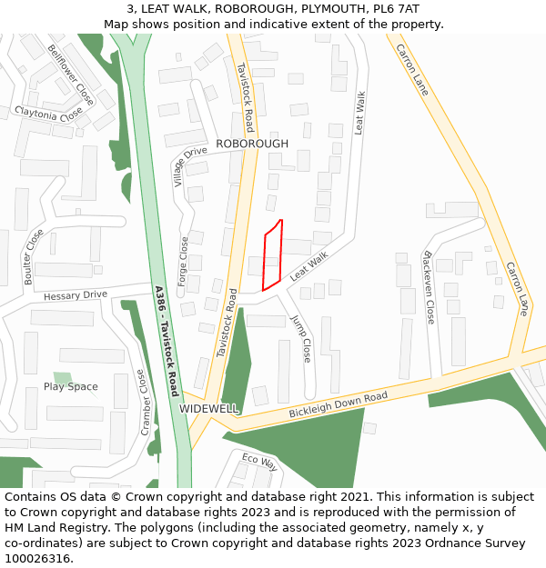 3, LEAT WALK, ROBOROUGH, PLYMOUTH, PL6 7AT: Location map and indicative extent of plot