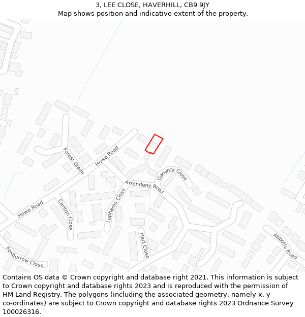 3, LEE CLOSE, HAVERHILL, CB9 9JY: Location map and indicative extent of plot