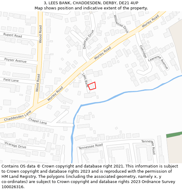 3, LEES BANK, CHADDESDEN, DERBY, DE21 4UP: Location map and indicative extent of plot