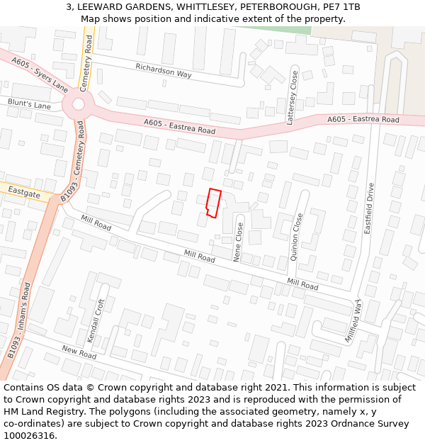 3, LEEWARD GARDENS, WHITTLESEY, PETERBOROUGH, PE7 1TB: Location map and indicative extent of plot