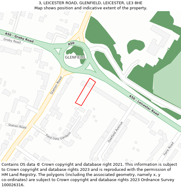 3, LEICESTER ROAD, GLENFIELD, LEICESTER, LE3 8HE: Location map and indicative extent of plot