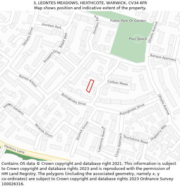 3, LEONTES MEADOWS, HEATHCOTE, WARWICK, CV34 6FR: Location map and indicative extent of plot