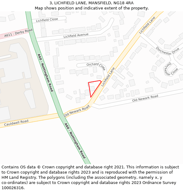 3, LICHFIELD LANE, MANSFIELD, NG18 4RA: Location map and indicative extent of plot