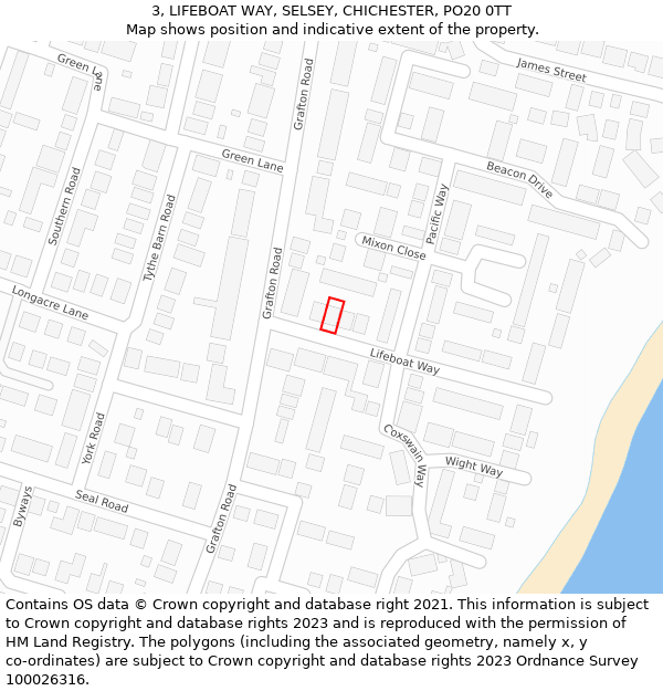 3, LIFEBOAT WAY, SELSEY, CHICHESTER, PO20 0TT: Location map and indicative extent of plot