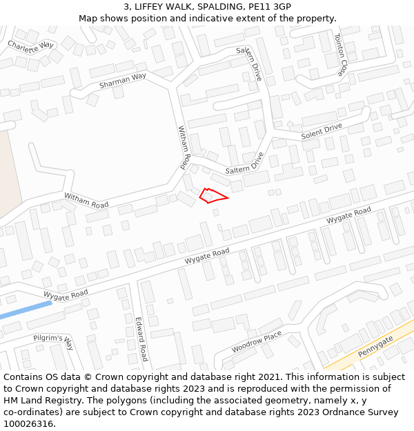 3, LIFFEY WALK, SPALDING, PE11 3GP: Location map and indicative extent of plot