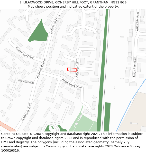 3, LILACWOOD DRIVE, GONERBY HILL FOOT, GRANTHAM, NG31 8GS: Location map and indicative extent of plot