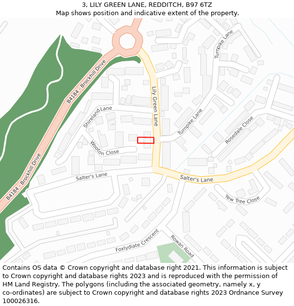 3, LILY GREEN LANE, REDDITCH, B97 6TZ: Location map and indicative extent of plot