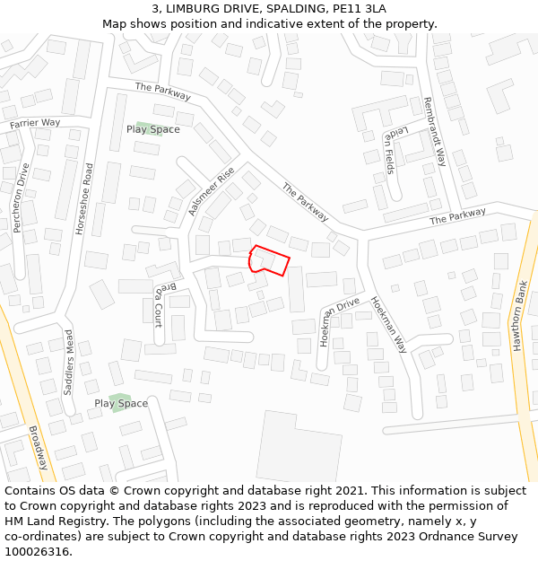 3, LIMBURG DRIVE, SPALDING, PE11 3LA: Location map and indicative extent of plot