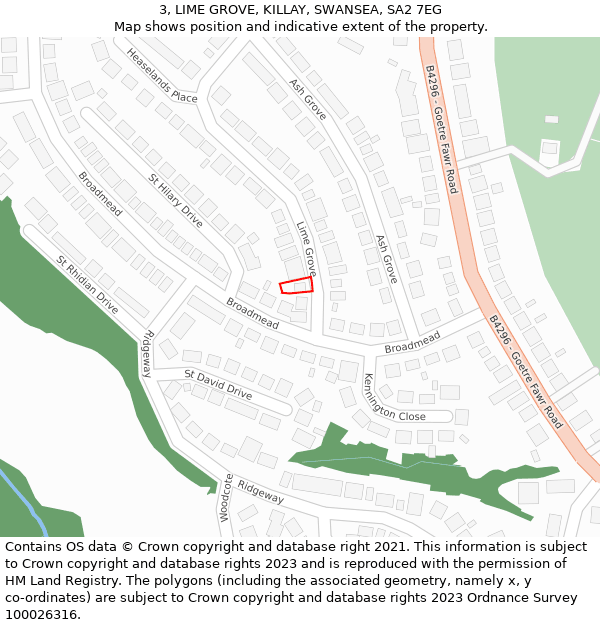 3, LIME GROVE, KILLAY, SWANSEA, SA2 7EG: Location map and indicative extent of plot