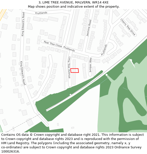 3, LIME TREE AVENUE, MALVERN, WR14 4XE: Location map and indicative extent of plot