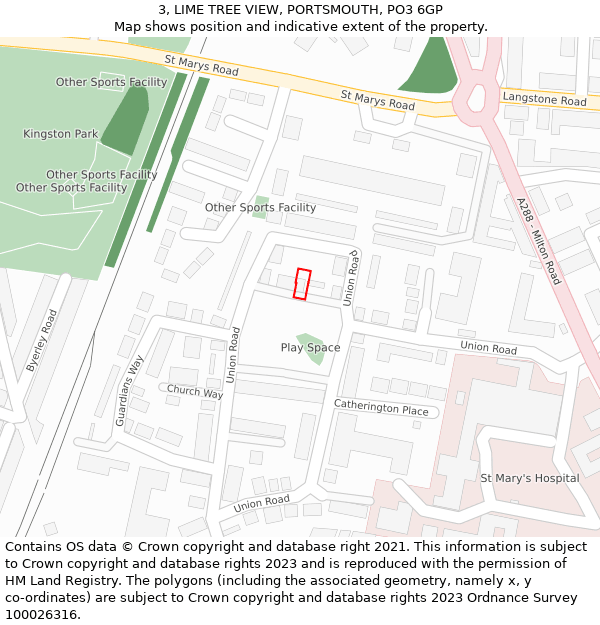 3, LIME TREE VIEW, PORTSMOUTH, PO3 6GP: Location map and indicative extent of plot