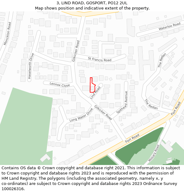 3, LIND ROAD, GOSPORT, PO12 2UL: Location map and indicative extent of plot