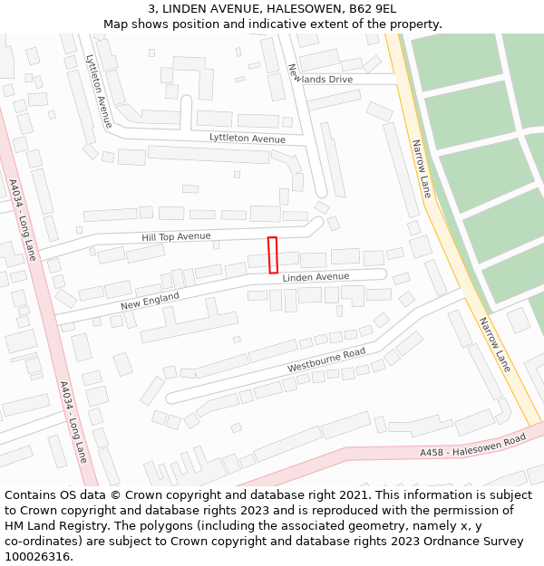 3, LINDEN AVENUE, HALESOWEN, B62 9EL: Location map and indicative extent of plot