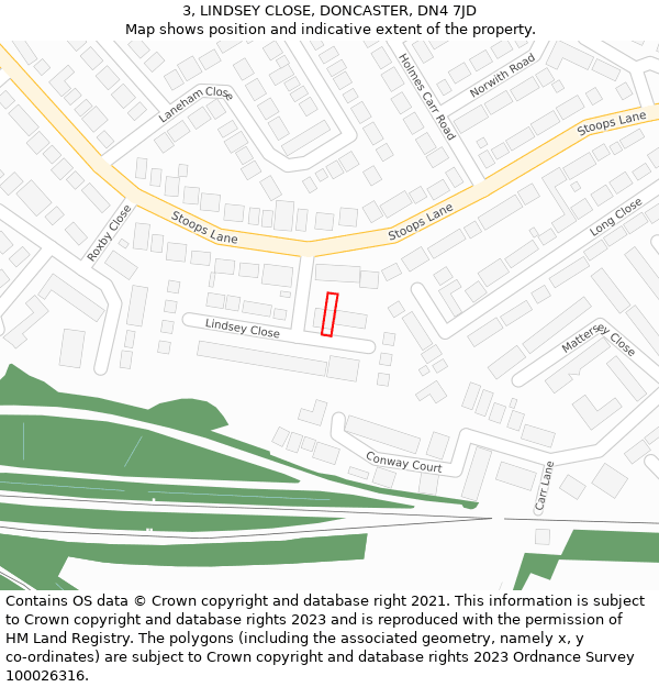 3, LINDSEY CLOSE, DONCASTER, DN4 7JD: Location map and indicative extent of plot