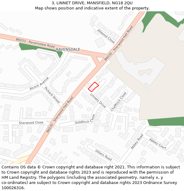 3, LINNET DRIVE, MANSFIELD, NG18 2QU: Location map and indicative extent of plot