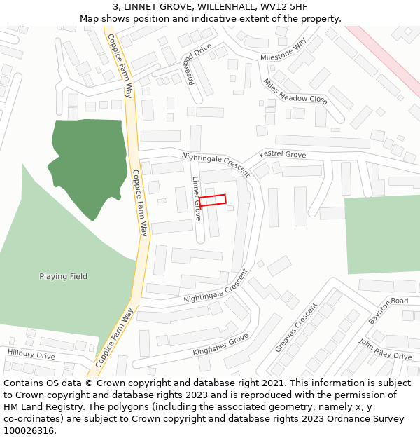 3, LINNET GROVE, WILLENHALL, WV12 5HF: Location map and indicative extent of plot