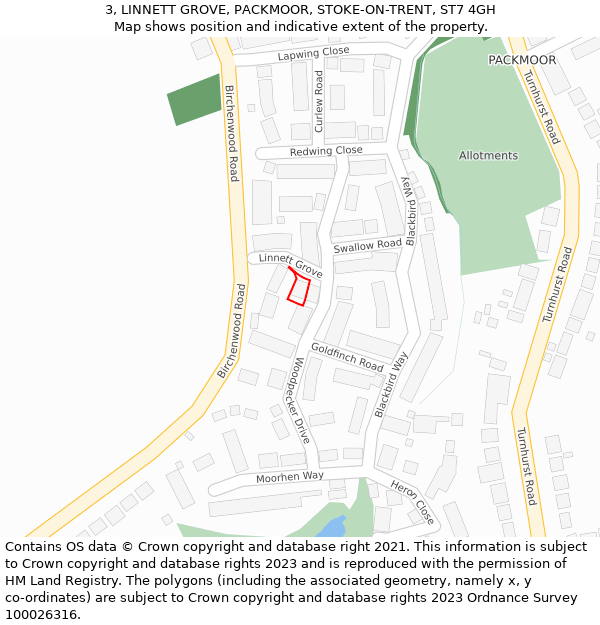 3, LINNETT GROVE, PACKMOOR, STOKE-ON-TRENT, ST7 4GH: Location map and indicative extent of plot