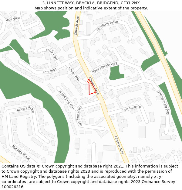 3, LINNETT WAY, BRACKLA, BRIDGEND, CF31 2NX: Location map and indicative extent of plot