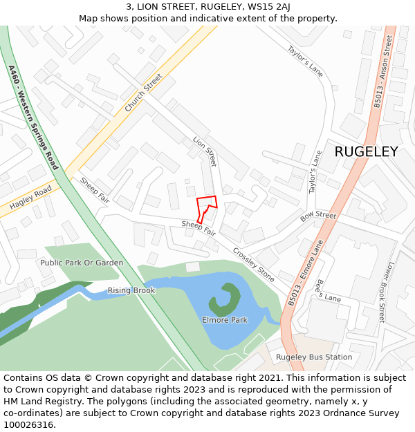 3, LION STREET, RUGELEY, WS15 2AJ: Location map and indicative extent of plot
