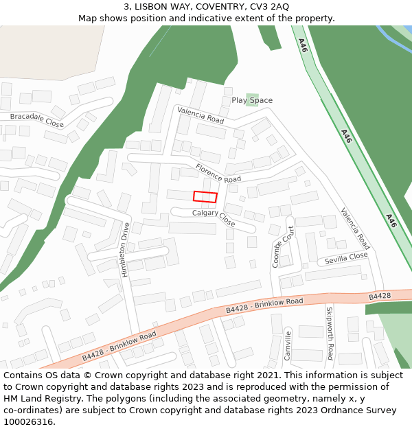 3, LISBON WAY, COVENTRY, CV3 2AQ: Location map and indicative extent of plot