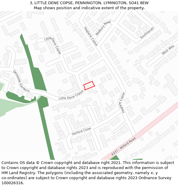 3, LITTLE DENE COPSE, PENNINGTON, LYMINGTON, SO41 8EW: Location map and indicative extent of plot