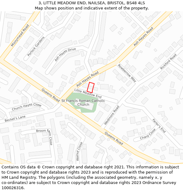 3, LITTLE MEADOW END, NAILSEA, BRISTOL, BS48 4LS: Location map and indicative extent of plot