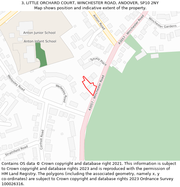 3, LITTLE ORCHARD COURT, WINCHESTER ROAD, ANDOVER, SP10 2NY: Location map and indicative extent of plot