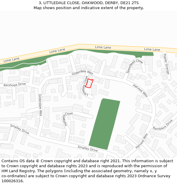 3, LITTLEDALE CLOSE, OAKWOOD, DERBY, DE21 2TS: Location map and indicative extent of plot