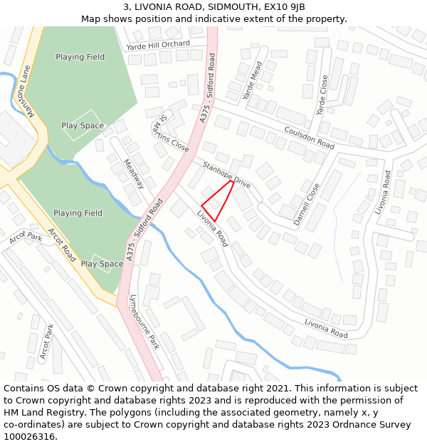 3, LIVONIA ROAD, SIDMOUTH, EX10 9JB: Location map and indicative extent of plot