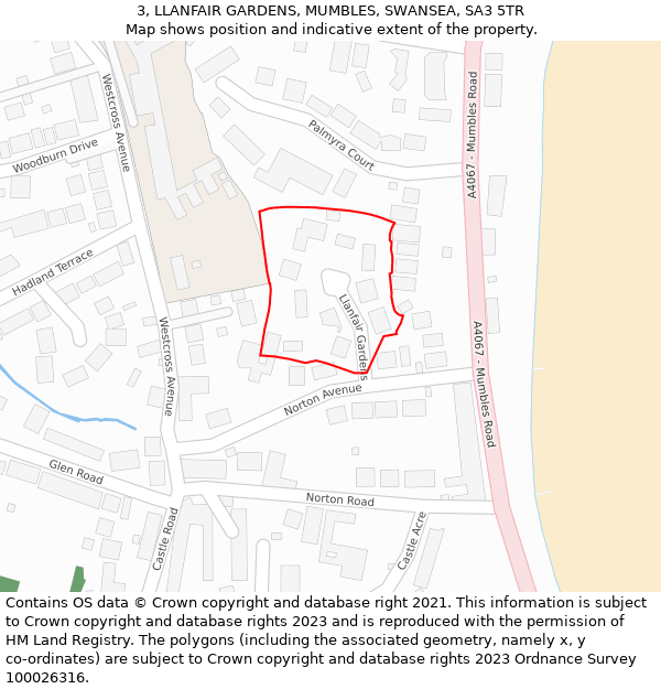 3, LLANFAIR GARDENS, MUMBLES, SWANSEA, SA3 5TR: Location map and indicative extent of plot