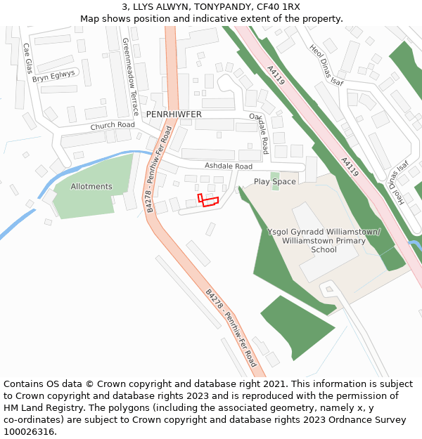 3, LLYS ALWYN, TONYPANDY, CF40 1RX: Location map and indicative extent of plot