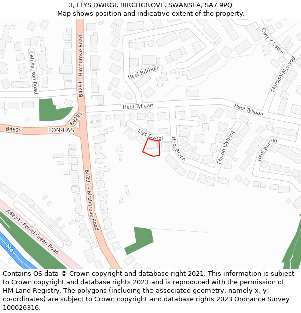 3, LLYS DWRGI, BIRCHGROVE, SWANSEA, SA7 9PQ: Location map and indicative extent of plot